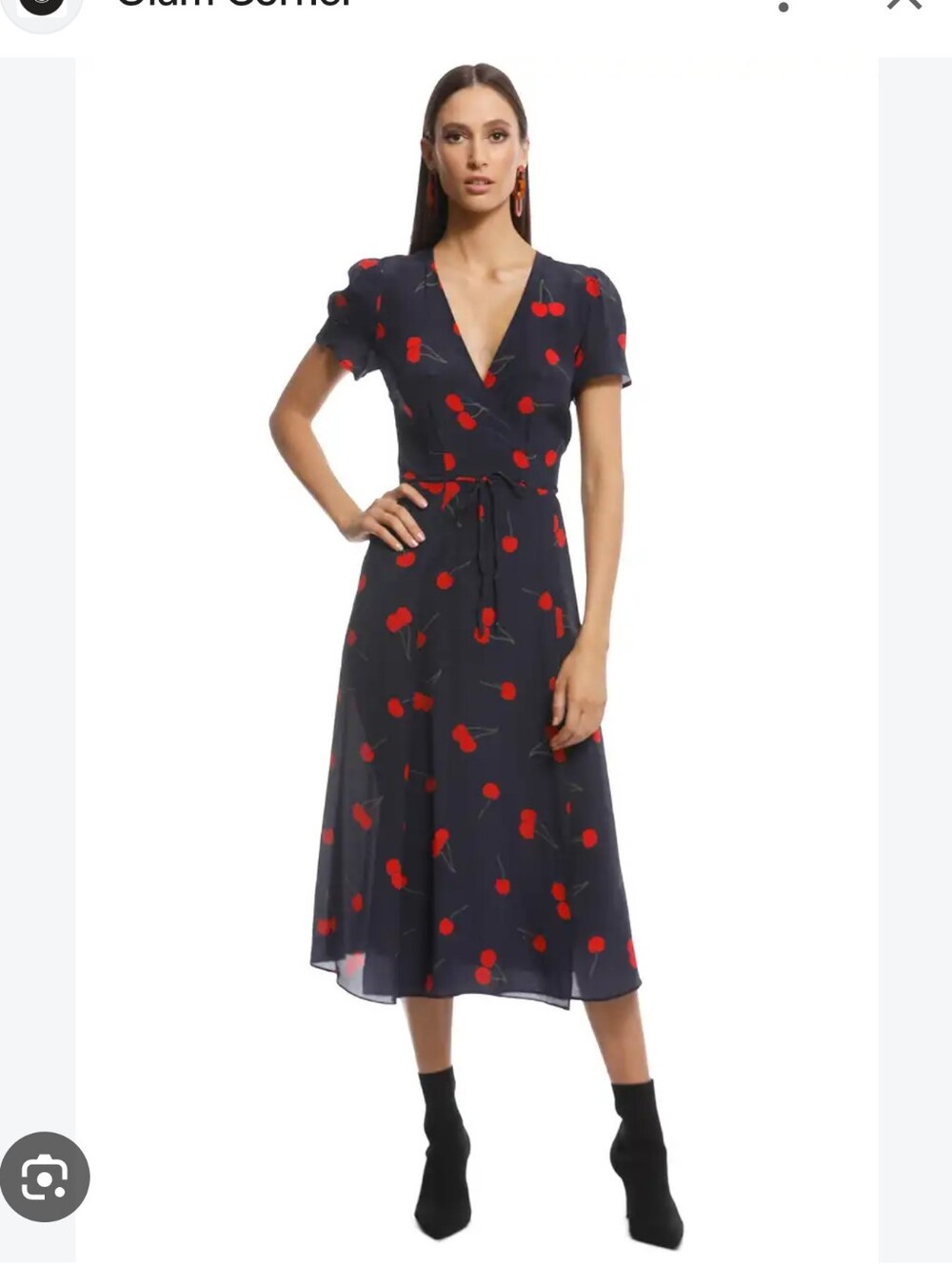 Navy with Red Cherry Print Maxi Wrap Dress